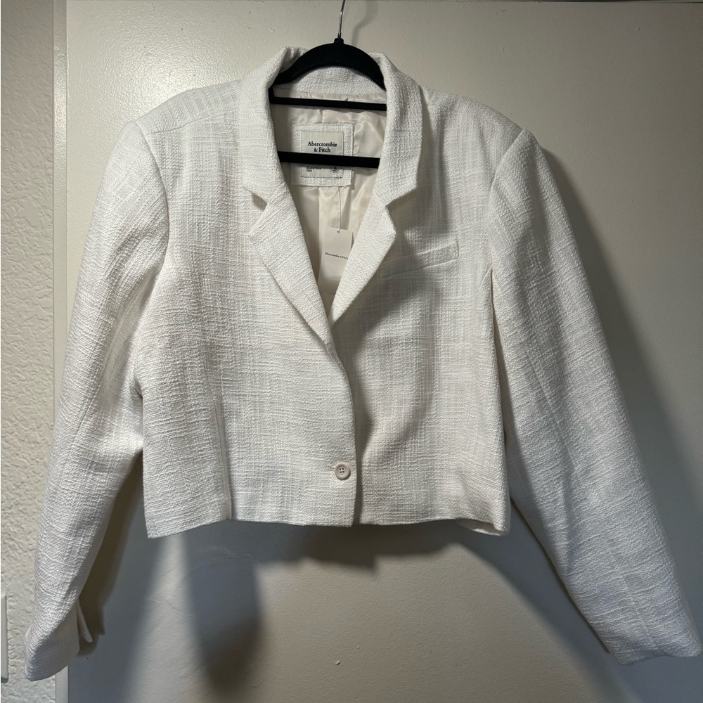 Cropped White Tweed Blazer